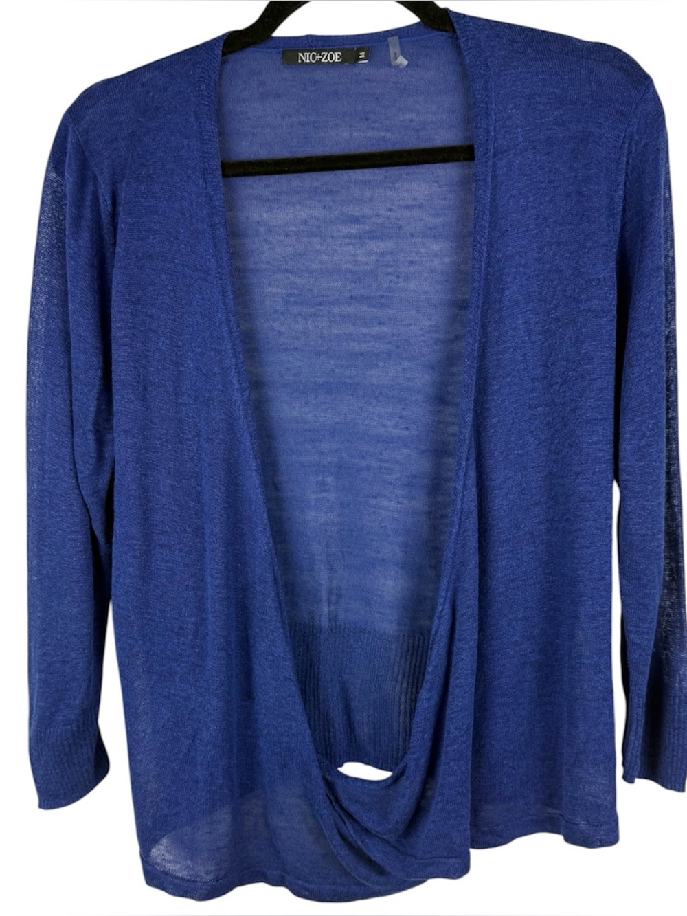 NIC+ZOE Lightweight 4-Way Convertible Cardigan Blue Linen Blend Size Medium
